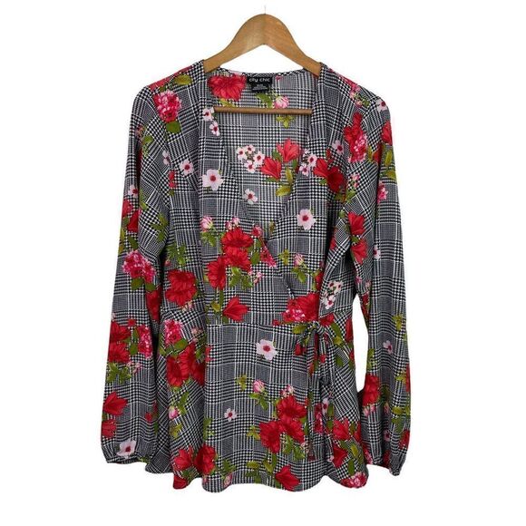 City Chic Women’s Floral Long Sleeve Wrap Top Size 14 - Picture 1 of 6